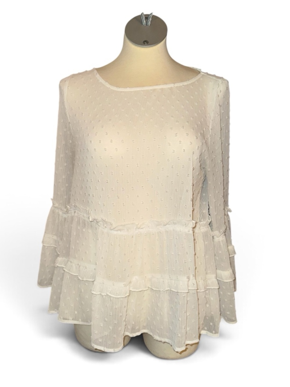 Charming Charlie Cream Swiss-Dot Ruffle Tiered Blouse